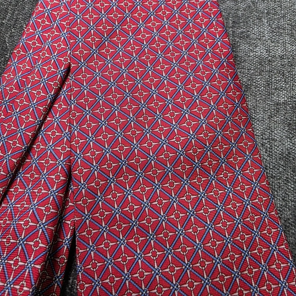 Brooks Brothers Makers All Silk Tie Red White Blue Made In USA Geometric Luxury